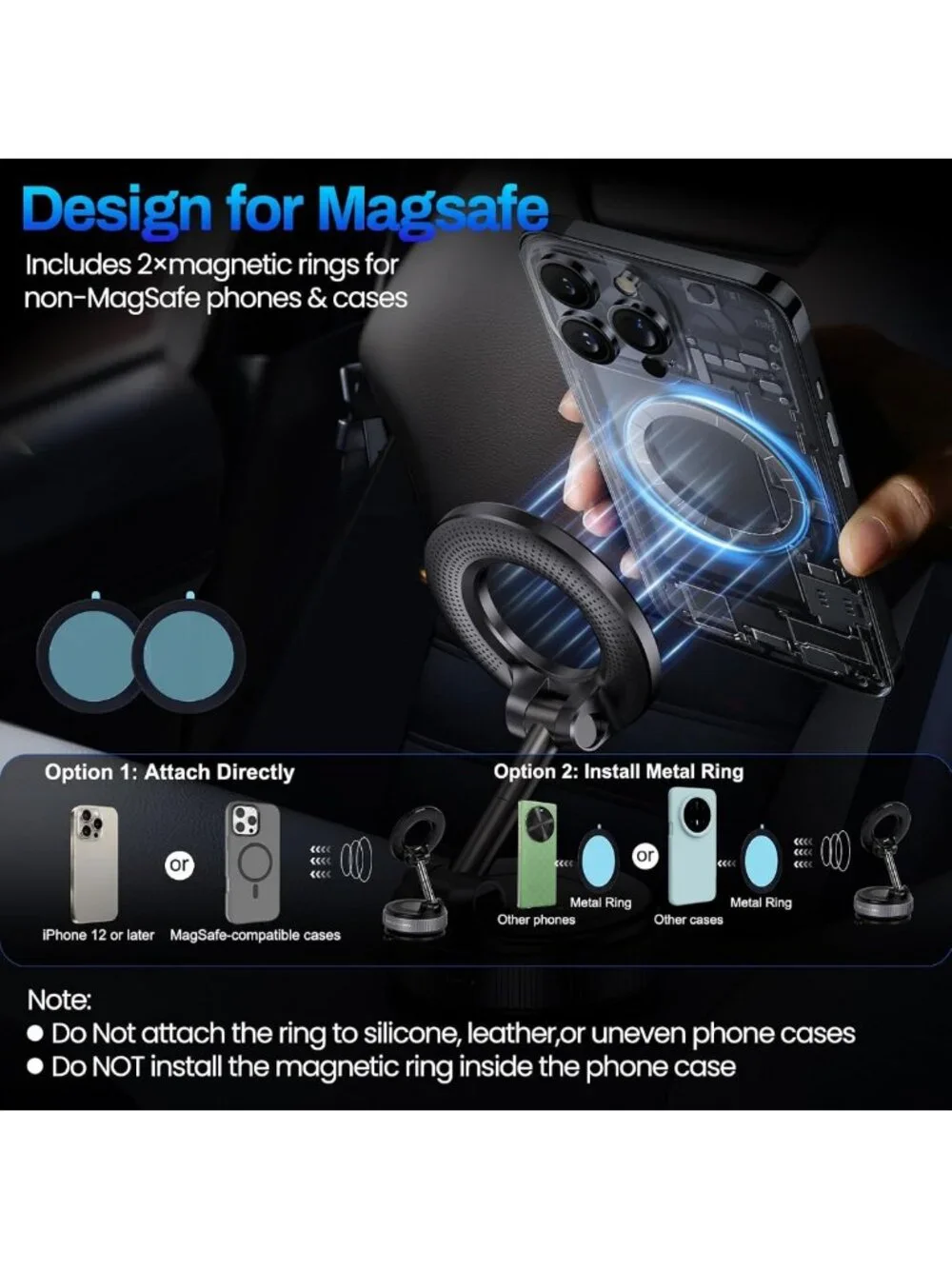 Magnetic Car Phone Holder - 360° Adjustable Suction Mount for iPhone & Magsafe